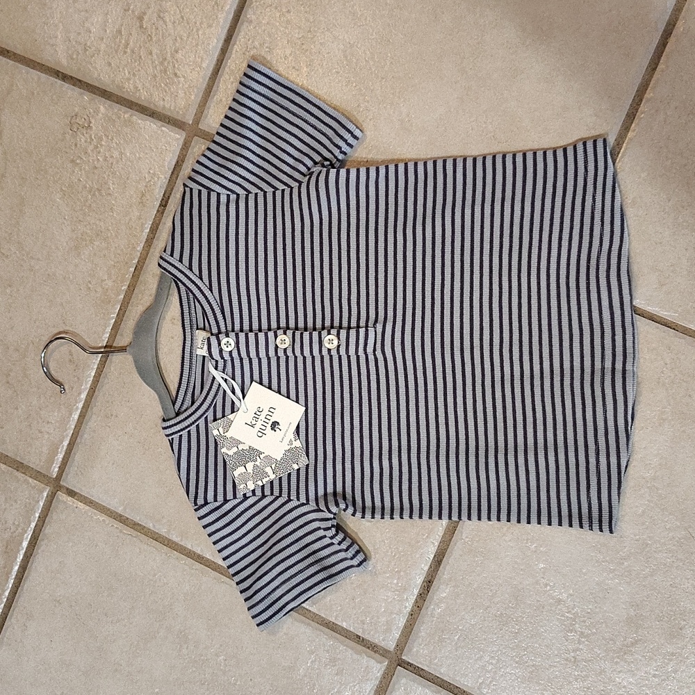 NWT Kate Quinn Blue Stripe Button Tee